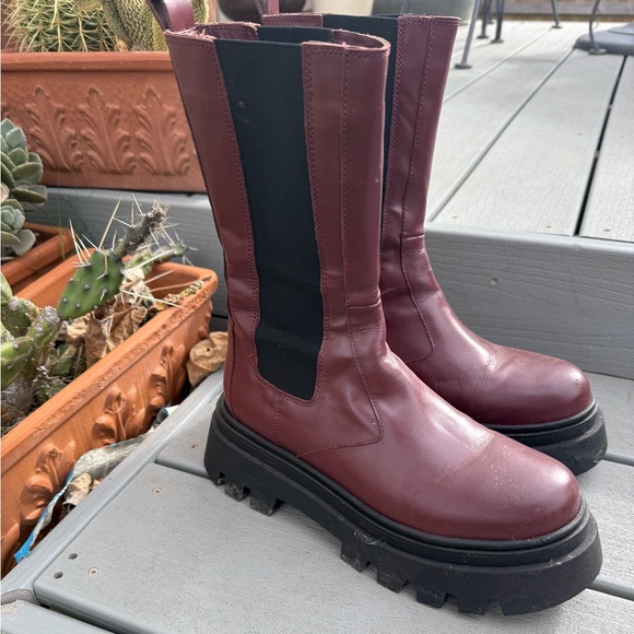 ALOHAS Shoes - ALOHAS Maroon Leather Combat Boots